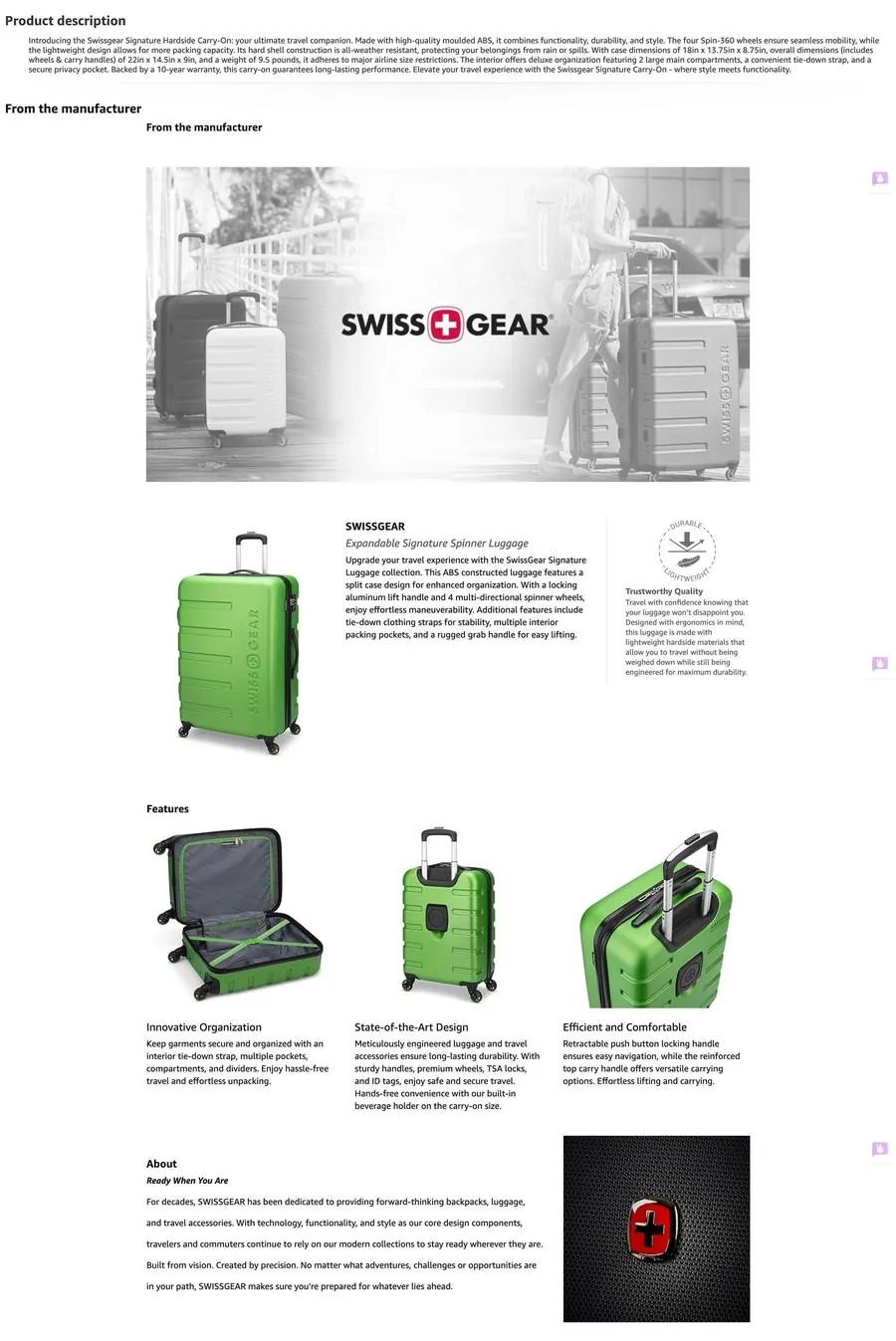 SwissGear A+ content modules for hardside luggage