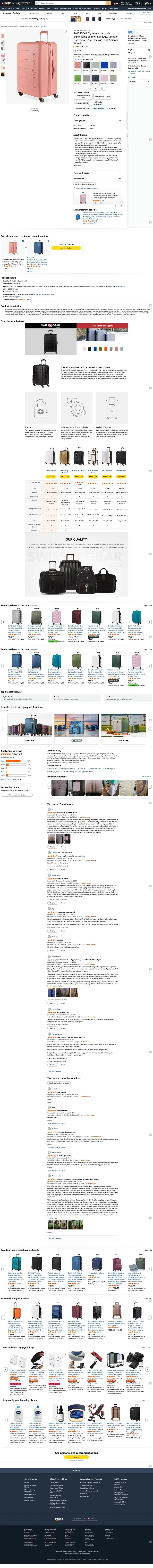 SwissGear hardside luggage listing on Amazon.ca, full page
