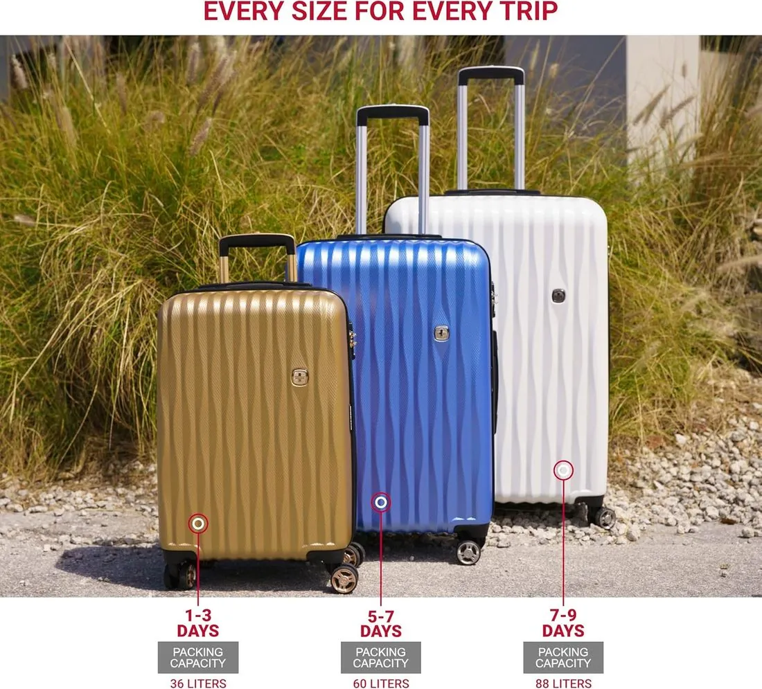 Every size for every trip: gold, blue and white set