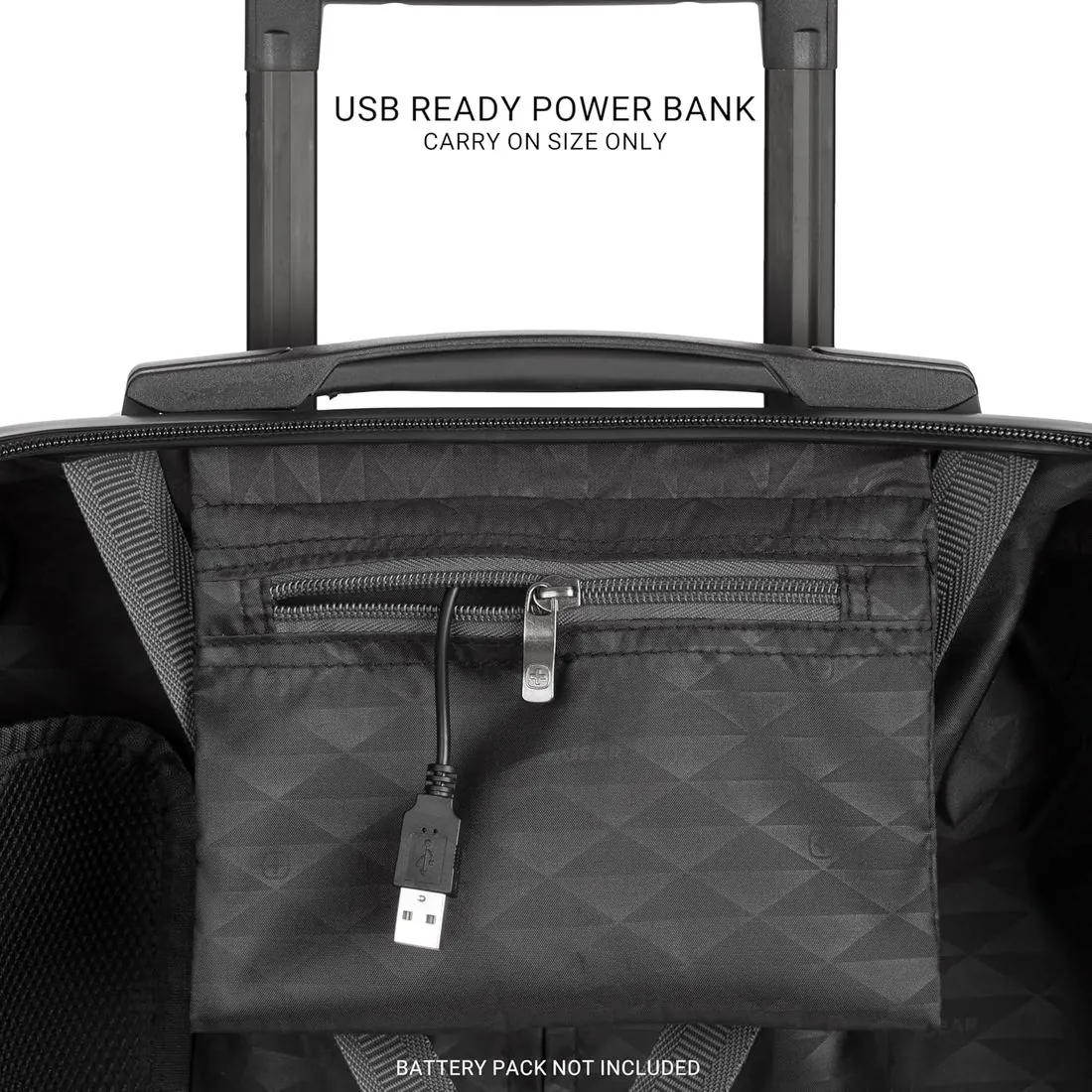 USB ready power bank pocket detail