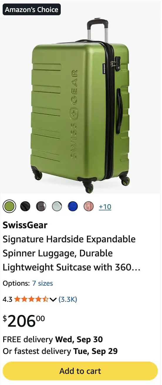 SwissGear product cards on Amazon mobile search
