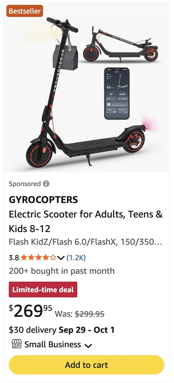 Sponsored Gyrocopters products on Amazon mobile, Best Seller and Amazon’s Choice