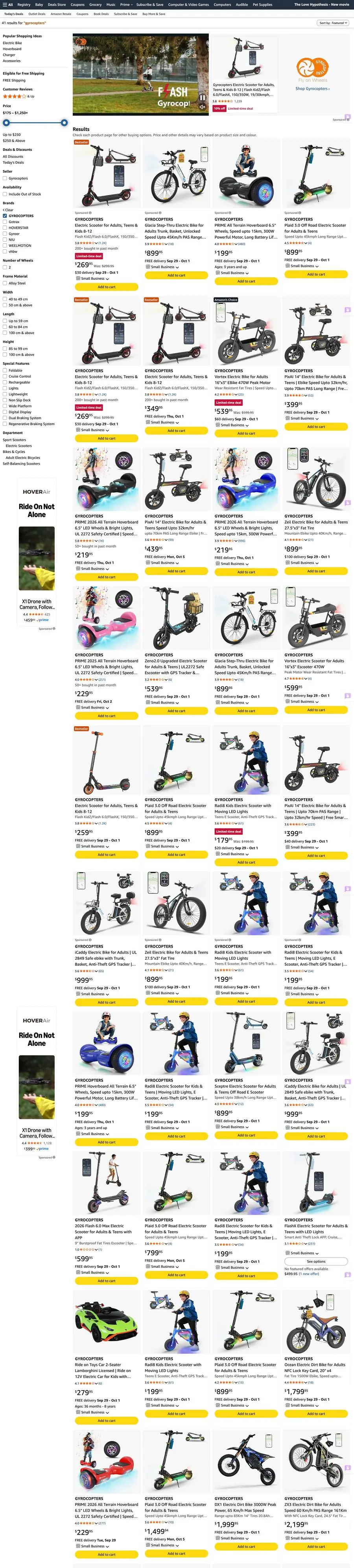 Gyrocopters search results on Amazon, full page