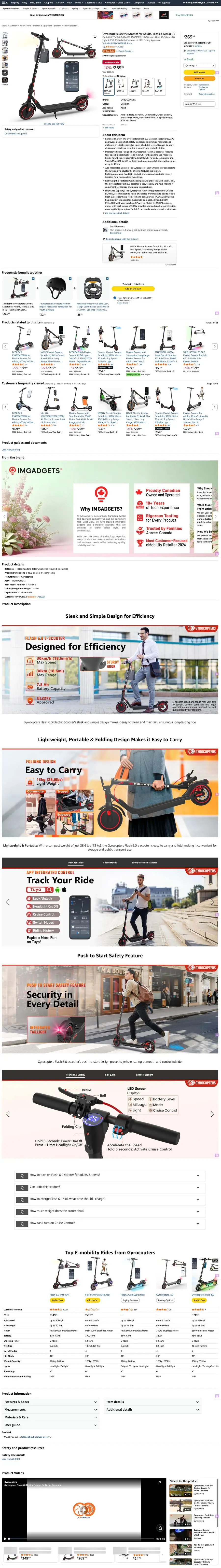 Gyrocopters Flash 6.0 scooter listing on Amazon, full page