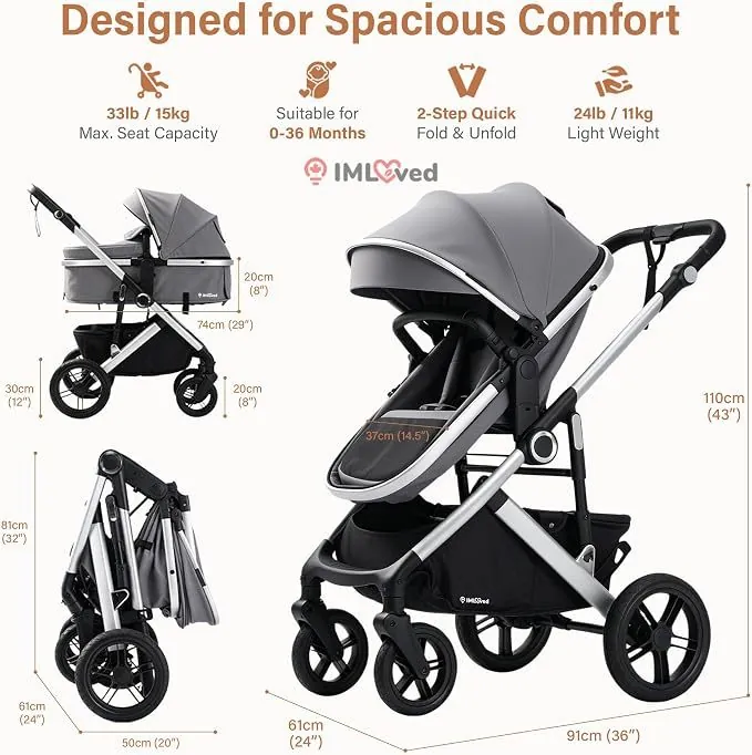 Stroller dimensions and fold