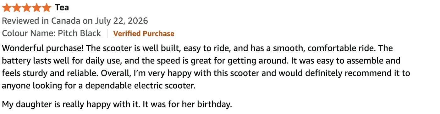 Five star review of the scooter