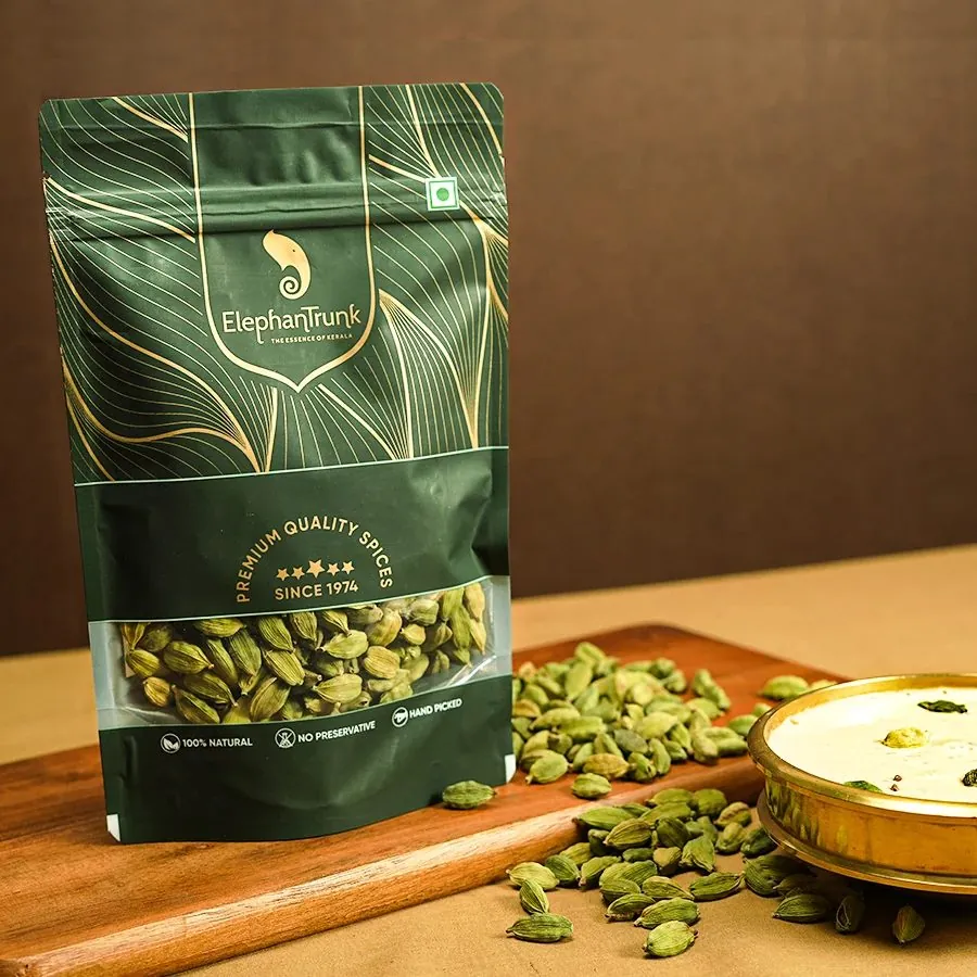 Elephant Trunk cardamom pouch styled with whole pods