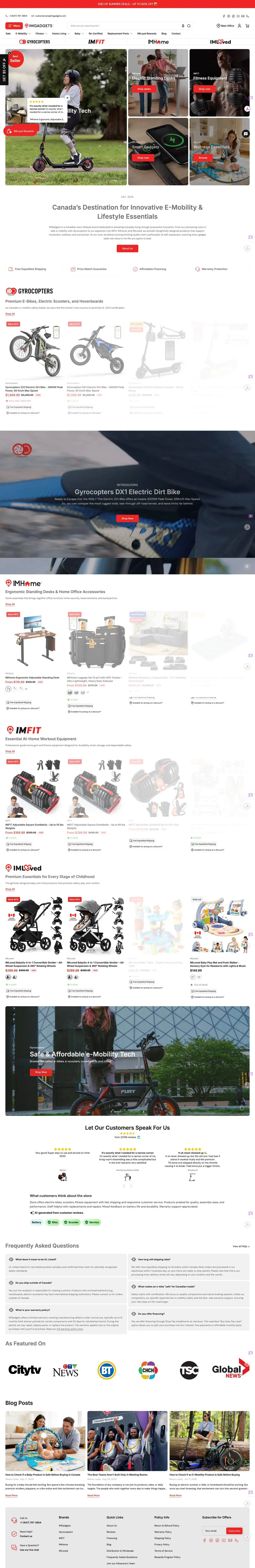 Full iMgadgets.com homepage with Gyrocopters, IMFit, IMHome and IMLoved brands