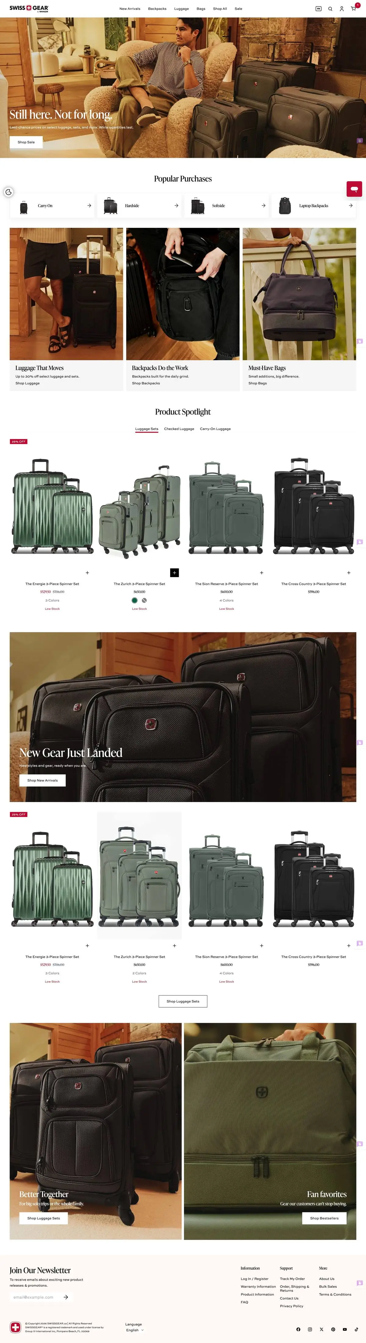 Full SwissGear.ca homepage