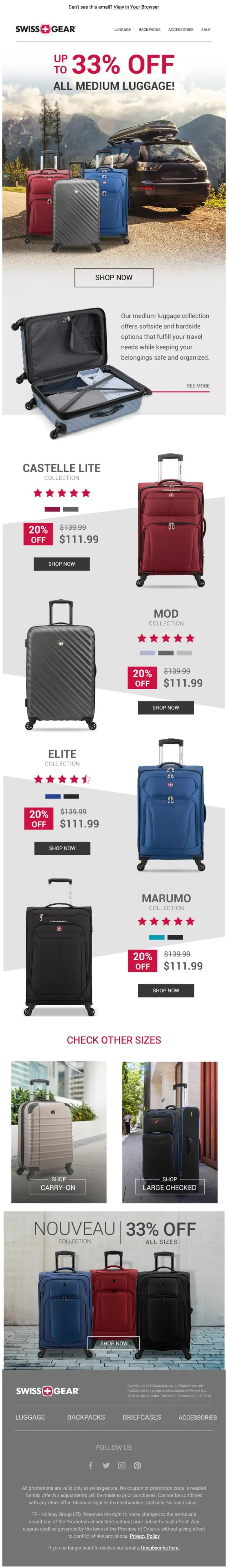 SwissGear email: Up to 33% off all medium luggage