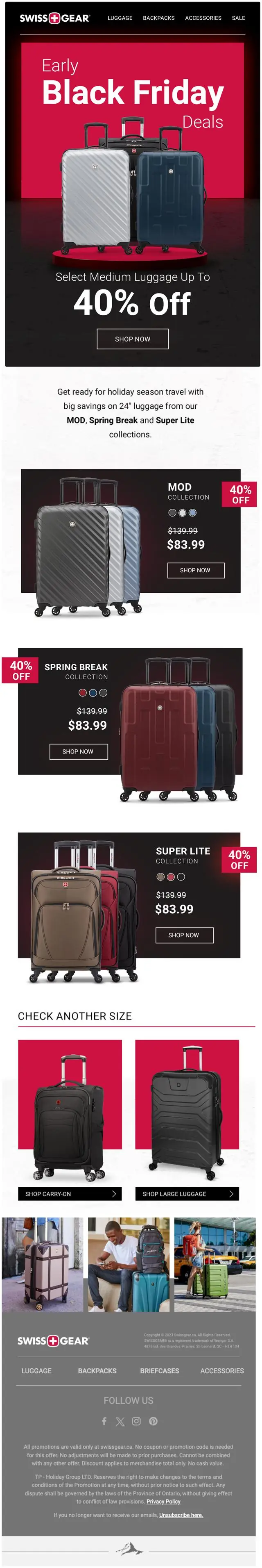 SwissGear email: Early Black Friday deals are here