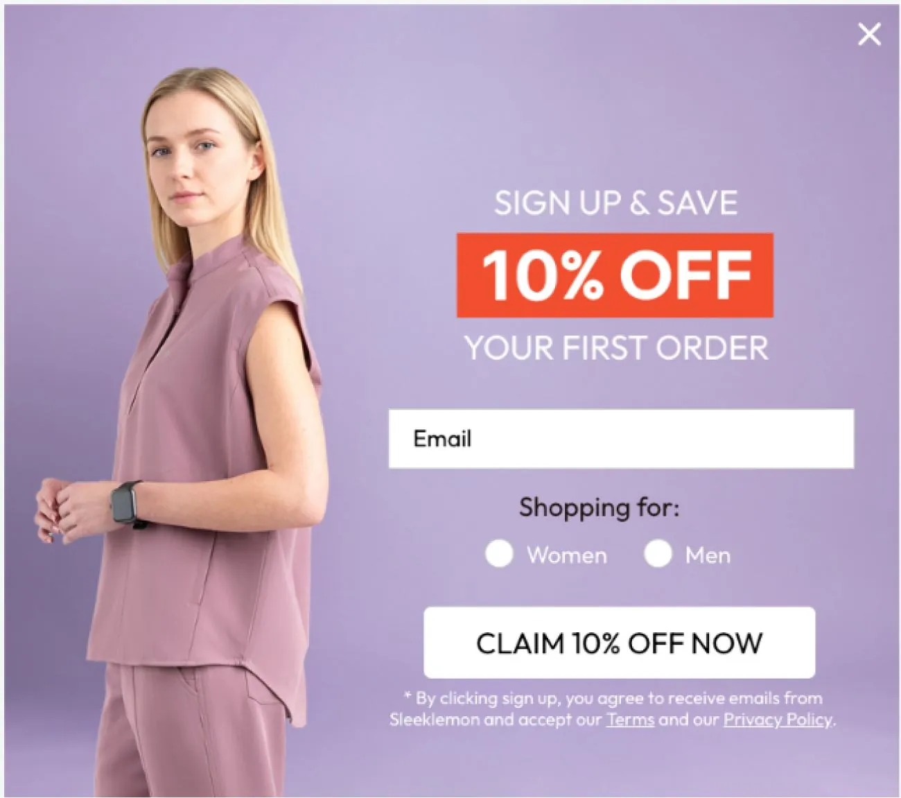 Sleeklemon sign-up pop-up: 10% off your first order